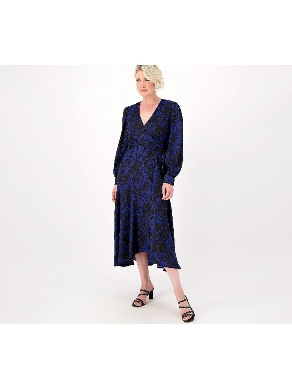 Susan Grave Occasions Wrap Dress Size Small Printed Woven Jacquard Beaming Blue
